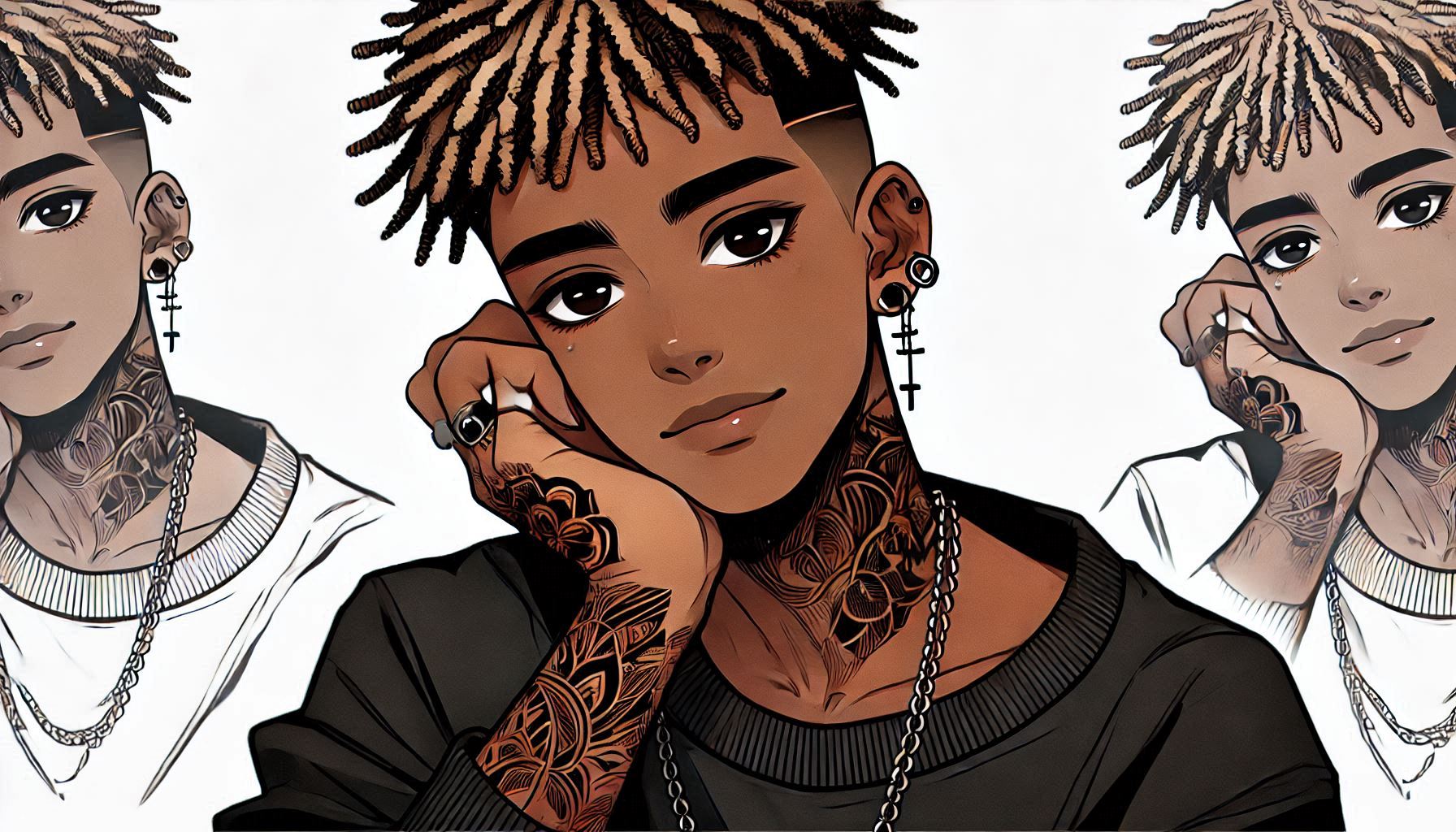 A black man with earrings and tattoos